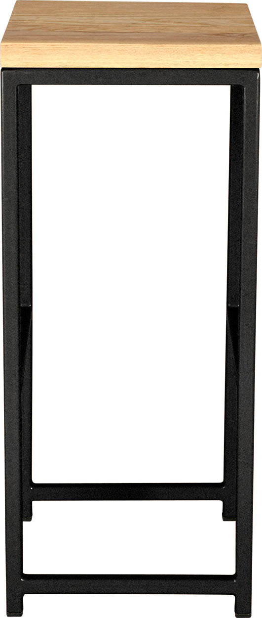 Gloss black metal stool with natural stain ash wood made in UK - side view square frame