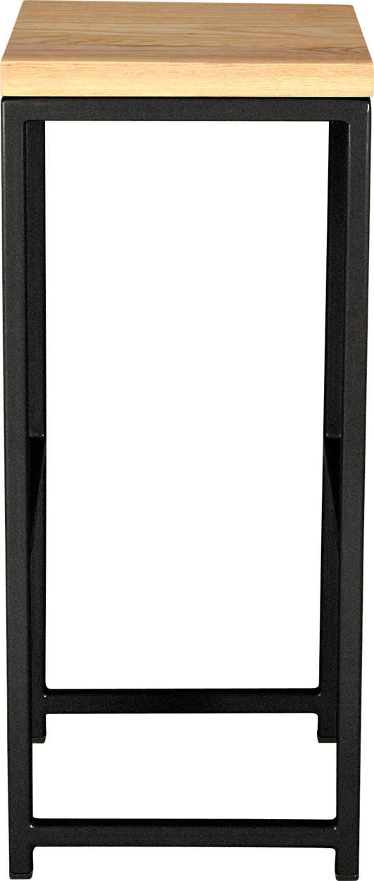 Gloss black metal stool with natural stain ash wood made in UK - side view square frame
