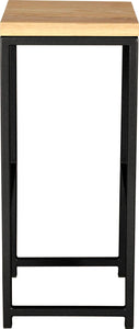 Gloss black metal stool with natural stain ash wood made in UK - side view square frame