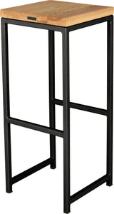 Gloss black metal stool with natural stain ash wood made in UK - back side view square frame