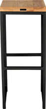 Load image into Gallery viewer, Gloss black metal stool with natural stain ash wood made in UK - back view square frame
