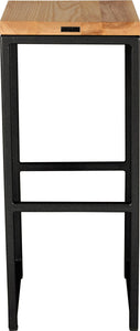 Gloss black metal stool with natural stain ash wood made in UK - back view square frame