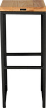 Load image into Gallery viewer, Gloss black metal stool with natural stain ash wood made in UK - back view square frame
