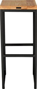 Gloss black metal stool with natural stain ash wood made in UK - back view square frame