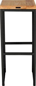 Gloss black metal stool with natural stain ash wood made in UK - back view square frame