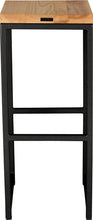 Load image into Gallery viewer, Gloss black metal stool with natural stain ash wood made in UK - back view square frame
