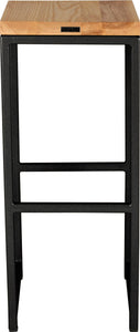 Gloss black metal stool with natural stain ash wood made in UK - back view square frame