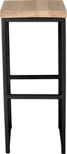 Load image into Gallery viewer, Gloss black metal stool with whitewash stain ash wood made in UK - front view square frame
