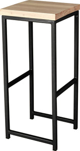 Gloss black metal stool with whitewash stain ash wood made in UK - angle view square frame