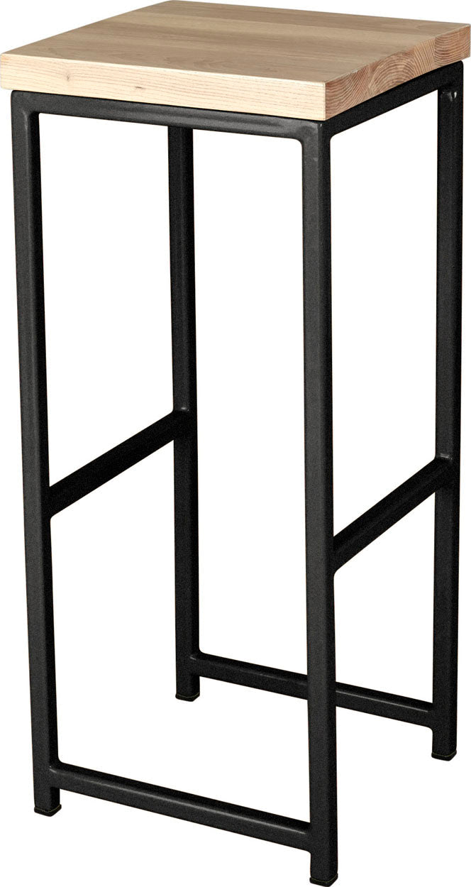 Gloss black metal stool with whitewash stain ash wood made in UK - angle view square frame