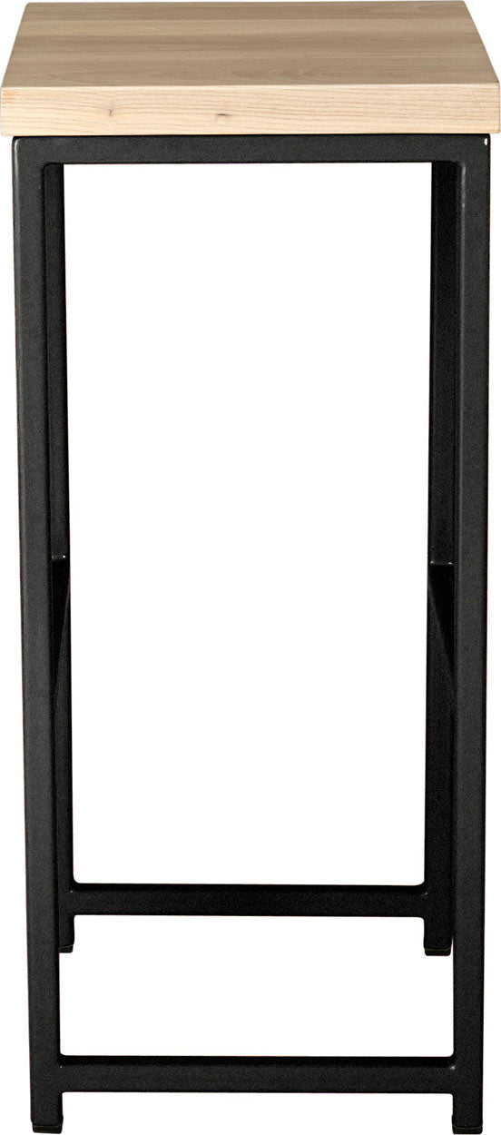 Gloss black metal stool with whitewash stain ash wood made in UK - side view square frame