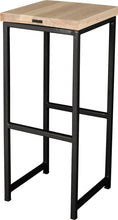 Load image into Gallery viewer, Gloss black metal stool with whitewash stain ash wood made in UK - back side view square frame
