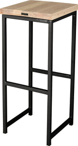 Gloss black metal stool with whitewash stain ash wood made in UK - back side view square frame