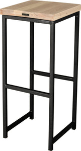 Gloss black metal stool with whitewash stain ash wood made in UK - back side view square frame