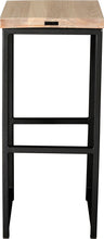 Load image into Gallery viewer, Gloss black metal stool with whitewash stain ash wood made in UK - back view square frame
