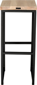Gloss black metal stool with whitewash stain ash wood made in UK - back view square frame