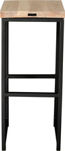 Load image into Gallery viewer, Gloss black metal stool with whitewash stain ash wood made in UK - back view square frame
