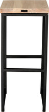 Load image into Gallery viewer, Gloss black metal stool with whitewash stain ash wood made in UK - back view square frame
