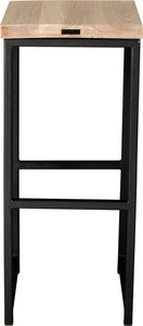 Gloss black metal stool with whitewash stain ash wood made in UK - back view square frame