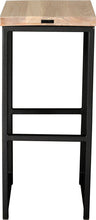 Load image into Gallery viewer, Gloss black metal stool with whitewash stain ash wood made in UK - back view square frame
