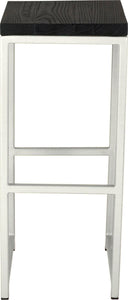 Gloss white metal stool with black stain ash wood made in UK - front view square frame