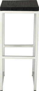 Gloss white metal stool with black stain ash wood made in UK - front view square frame