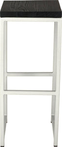 Gloss white metal stool with black stain ash wood made in UK - front view square frame