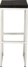 Load image into Gallery viewer, Gloss white metal stool with black stain ash wood made in UK - front view square frame
