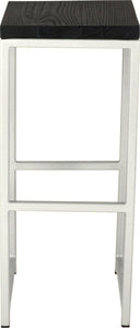 Gloss white metal stool with black stain ash wood made in UK - front view square frame