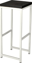 Load image into Gallery viewer, Gloss white metal stool with black stain ash wood made in UK - angle view square frame
