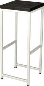 Gloss white metal stool with black stain ash wood made in UK - angle view square frame