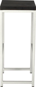 Gloss white metal stool with black stain ash wood made in UK - side view square frame