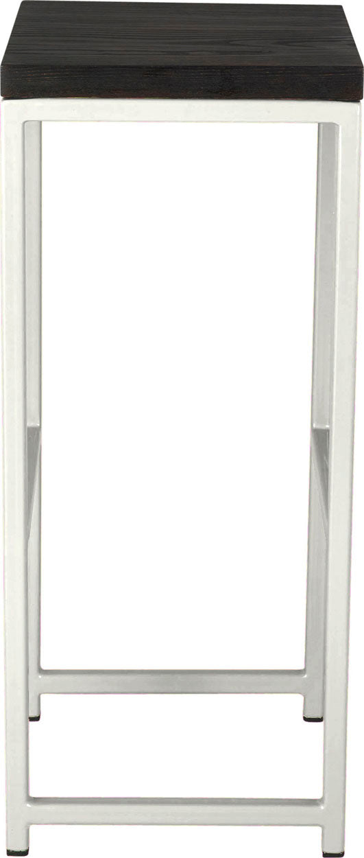 Gloss white metal stool with black stain ash wood made in UK - side view square frame