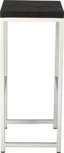 Gloss white metal stool with black stain ash wood made in UK - side view square frame