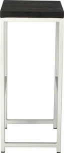 Gloss white metal stool with black stain ash wood made in UK - side view square frame