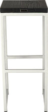 Load image into Gallery viewer, Gloss white metal stool with black stain ash wood made in UK - back view square frame
