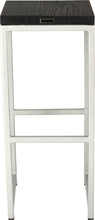 Load image into Gallery viewer, Gloss white metal stool with black stain ash wood made in UK - back view square frame
