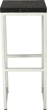 Load image into Gallery viewer, Gloss white metal stool with black stain ash wood made in UK - back view square frame
