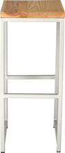Load image into Gallery viewer, Gloss white metal stool with natural stain ash wood made in UK - front view square frame
