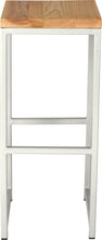 Load image into Gallery viewer, Gloss white metal stool with natural stain ash wood made in UK - front view square frame
