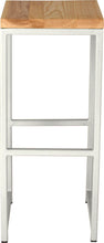 Load image into Gallery viewer, Gloss white metal stool with natural stain ash wood made in UK - front view square frame
