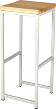 Load image into Gallery viewer, Gloss white metal stool with natural stain ash wood made in UK - angle view square frame
