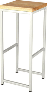 Gloss white metal stool with natural stain ash wood made in UK - angle view square frame