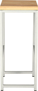 Gloss white metal stool with natural stain ash wood made in UK - side view square frame
