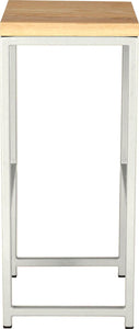 Gloss white metal stool with natural stain ash wood made in UK - side view square frame