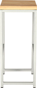 Gloss white metal stool with natural stain ash wood made in UK - side view square frame