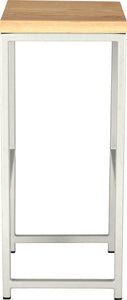 Gloss white metal stool with natural stain ash wood made in UK - side view square frame