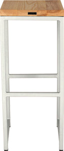 Gloss white metal stool with natural stain ash wood made in UK - back view square frame