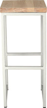 Load image into Gallery viewer, Gloss white metal stool with whitewash stain ash wood made in UK - front view square frame
