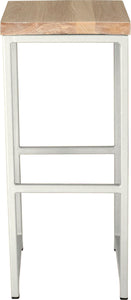 Gloss white metal stool with whitewash stain ash wood made in UK - front view square frame